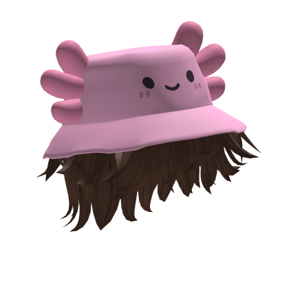 Pink Axolotl Bucket Hat w/ Messy Hair (Brunette)