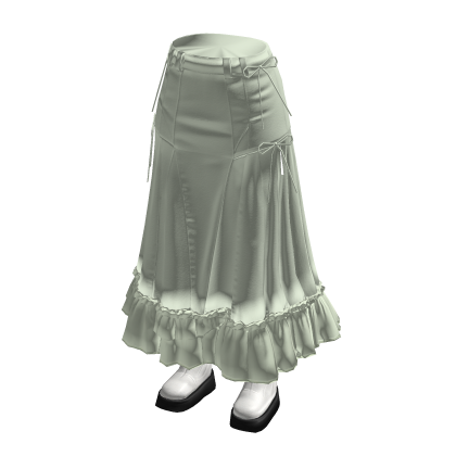 Ruched Maxi Skirt with Ruffle Hem (Sage)