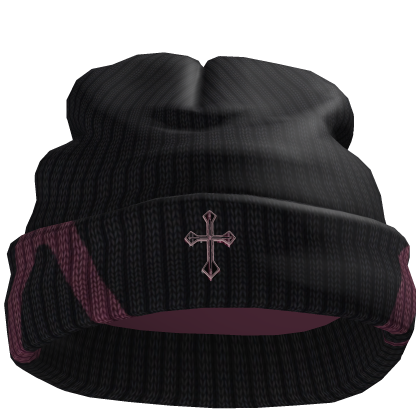 Chrome Cross Worn Black Pink Beanie