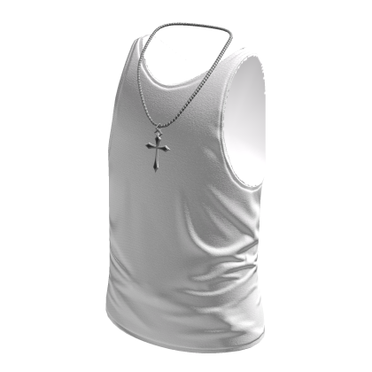 White Tank Top w/ Silver Cross Necklace