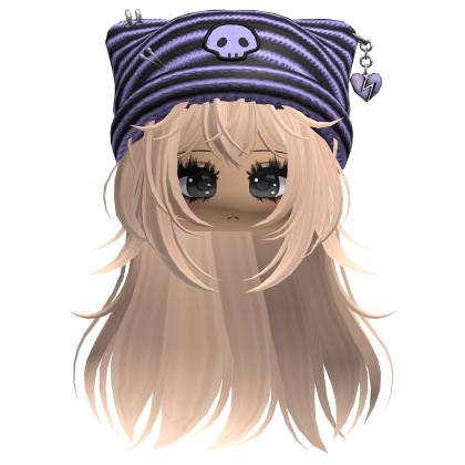 Emo Kawaii Skull Beanie W/ Wolfcut Blonde V3