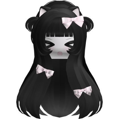 Kawaii Black Long Flowy Hair /w Bows