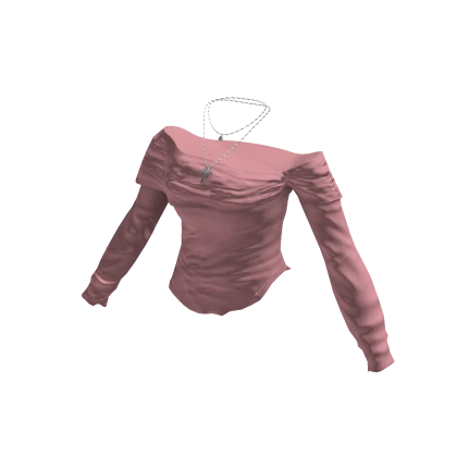 Y2K Off Shoulder Top w/ Cross Chain (Pink) | Roblox Item - Rolimon's