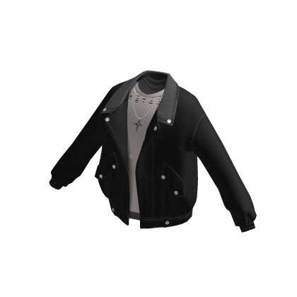 Open Bomber Jacket & Layered Tee (Black)