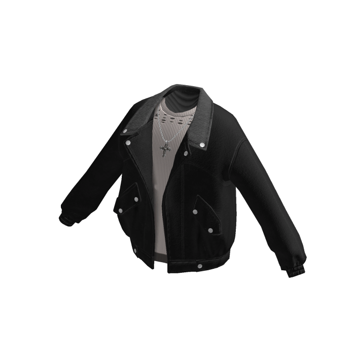 Open Bomber Jacket & Layered Tee (Black)