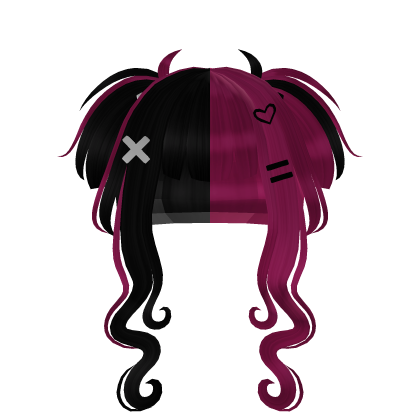 Messy Twin-Tail Curls - Black & Pink (Half) Roblox item
