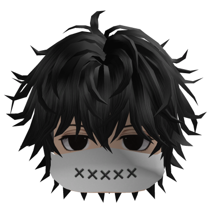 Fluffy Anime Hair w/ Mask (Black)