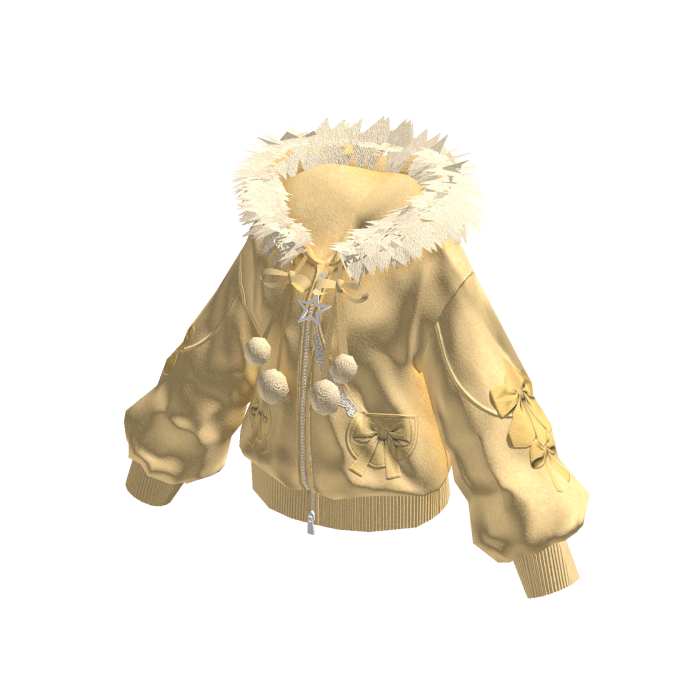 Hooded Jacket with Pom-Pom Ties (Yellow)