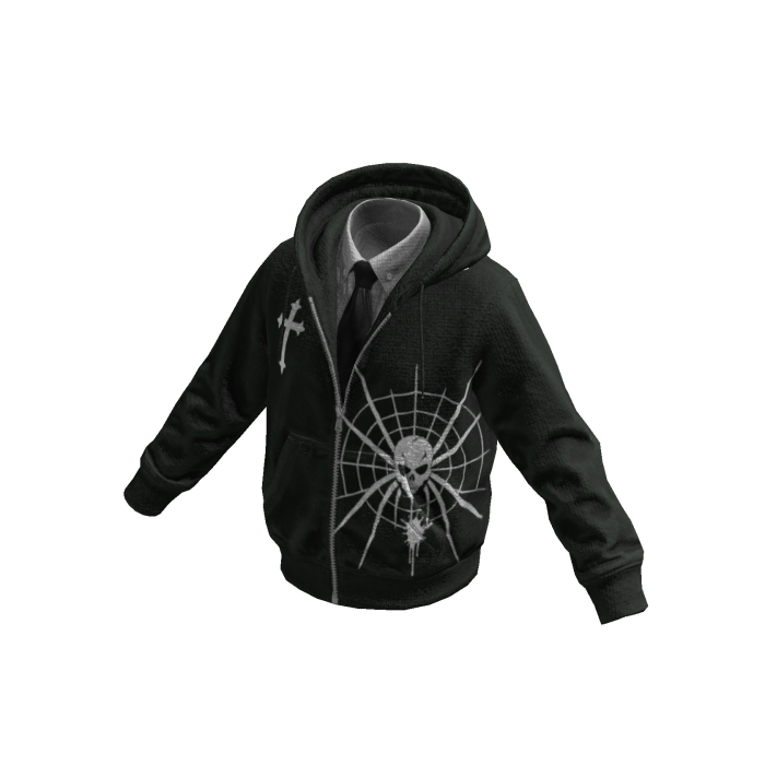 Green Spiderweb Skull Hoodie w/ Tie 