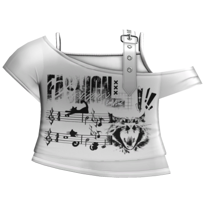 white emo grunge off shoulder cat shirt