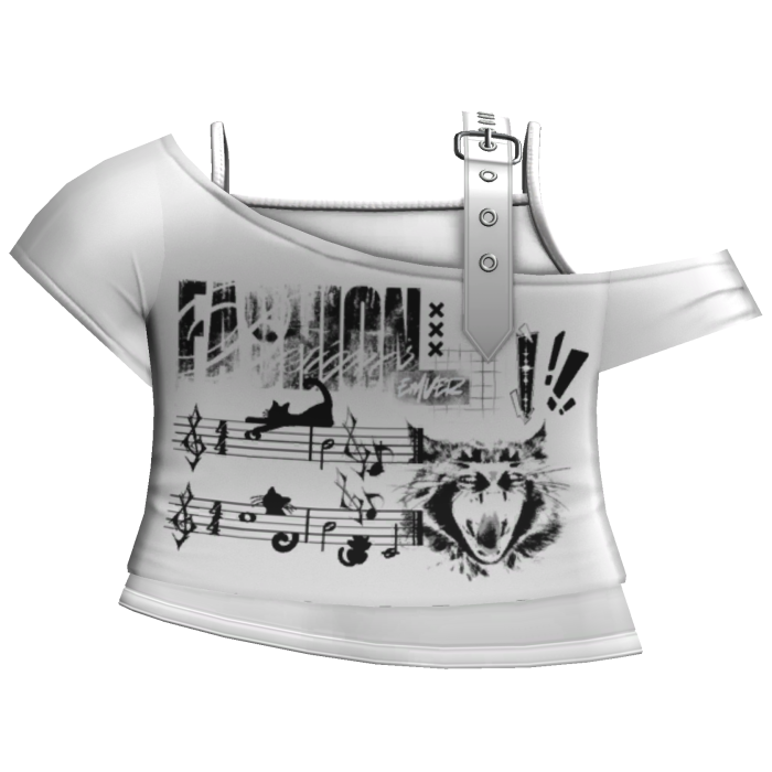 white emo grunge off shoulder cat shirt