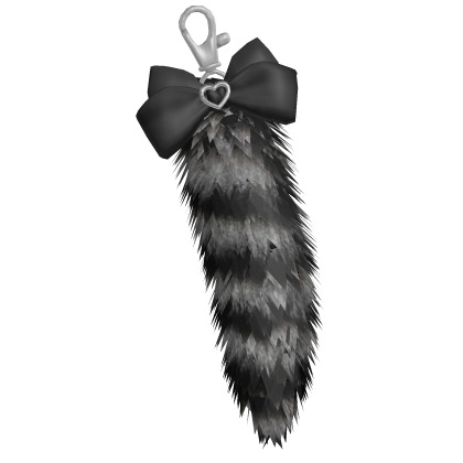 Black and Gray Raccoon Tail Keychain w Bow thumbnail