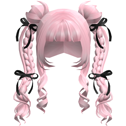 Pink Girl Hair Pigtails with Ribbons