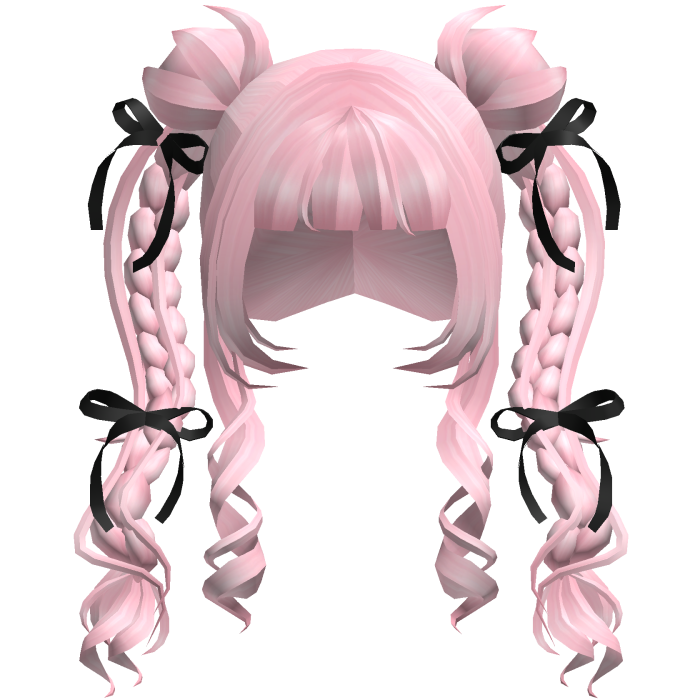 Pink Girl Hair Pigtails with Ribbons