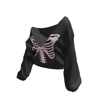 Skeleton Pullover Baggy Hoodie Black&Pink