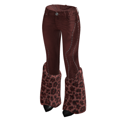 Leopard Cuff Flared Jeans (Red)