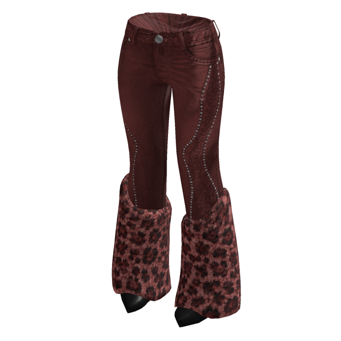 Leopard Cuff Flared Jeans (Red)