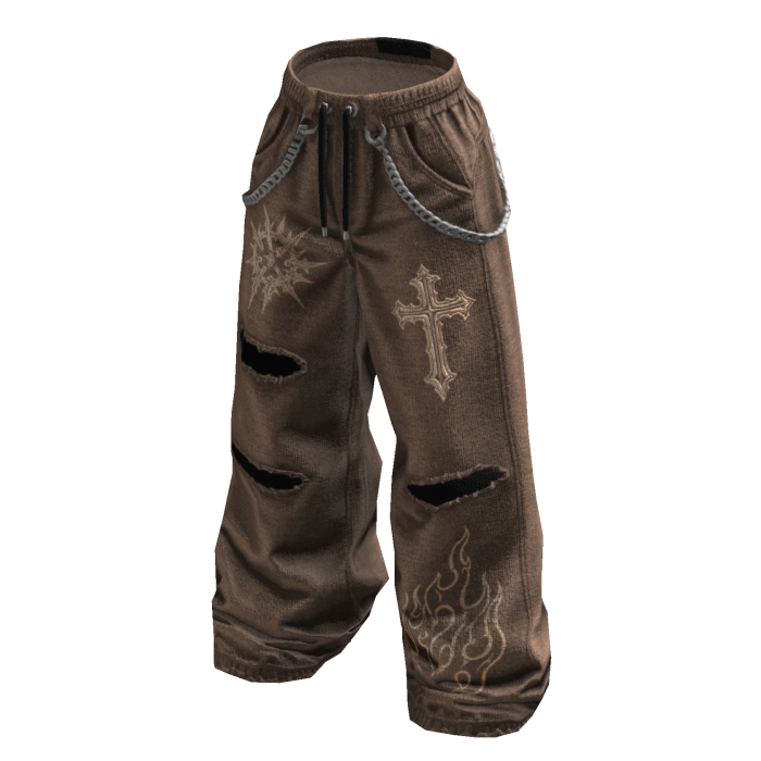 Grunge Chain Baggy Pants (Brown)
