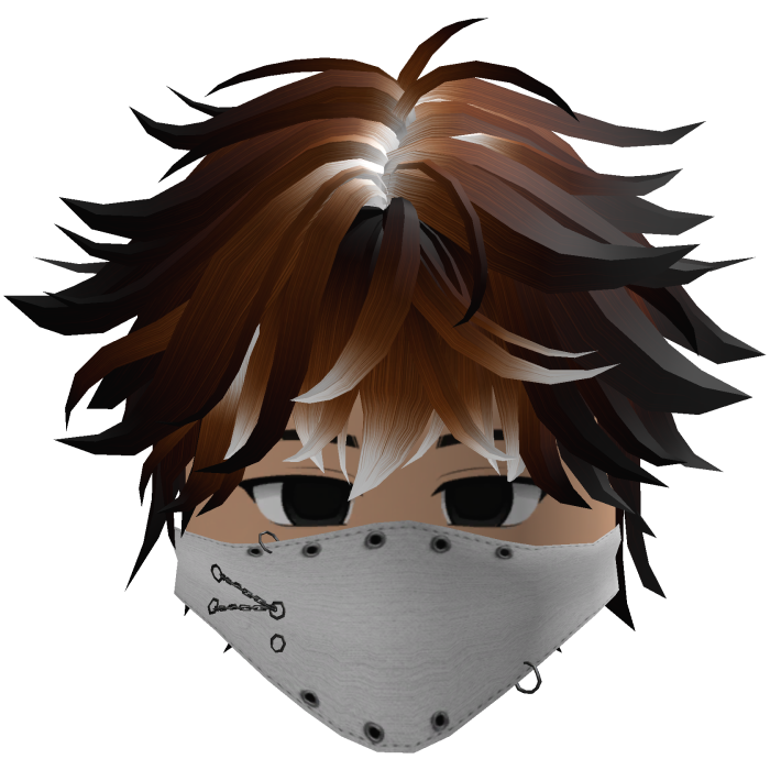 Cute emo boy, bronw hair, Y2K emo mask white