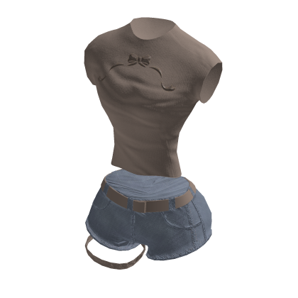 Y2K Ribbon Graphic Crop w/ Jean Shorts | Brown✔️