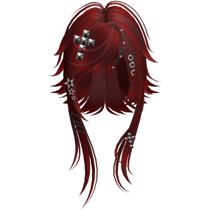 Wispy Emo Rockstar Cut Pigtails in Cherry Red