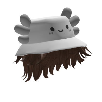 White Axolotl Bucket Hat w/ Messy Hair (Brunette)
