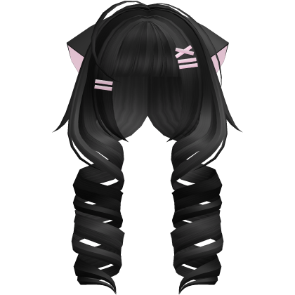 ꒰♡꒱ kawaii curly black princess hair cat ears Roblox item