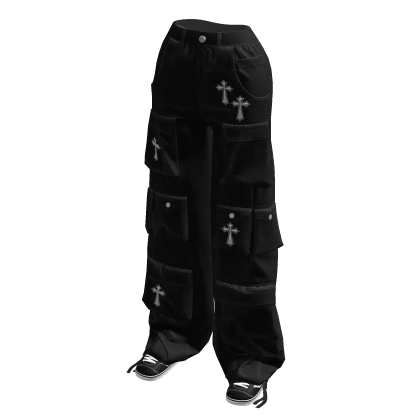 Black Metal Cross Y2K Cargo Pants w/ Shoes