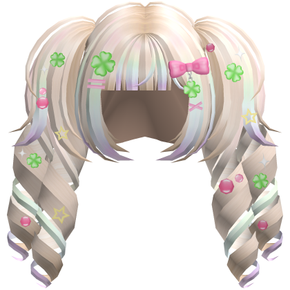 Cute Curly Lucky Rainbow Clover Pigtails in Blonde Roblox item