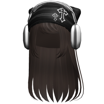Y2K Hair w Cross Beanie + Headphones Dark Brown Roblox item