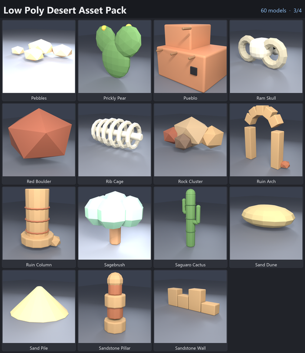 Low Poly Desert Asset Pack Cactus Skull x60 preview 3