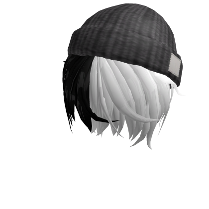 Aesthetic Y2K B&W Messy Anime Hair w/ Gray Beanie