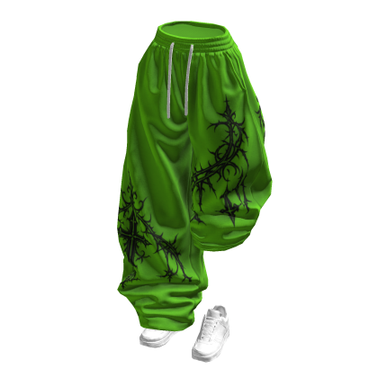 Green Print Half Raised Baggy Sweatpants w/ Shoes
