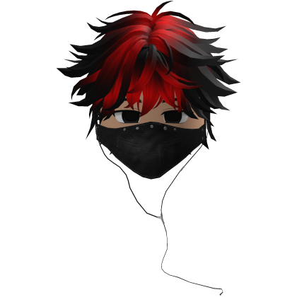 Cute Emo Boy Headphones Mask Black Y2K (red)