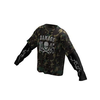 Green Camo Grunge Skull Graphic Shirt thumbnail