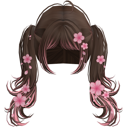 Flowy Wavy Pigtails w/ Sakura Petals (Brown&Pink) Roblox item