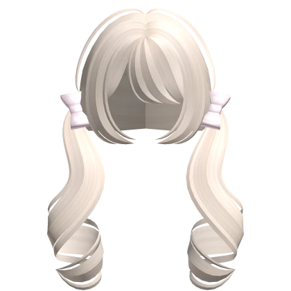 ♡꒰ low beige blonde curly pigtails w/ pink bows Roblox item render