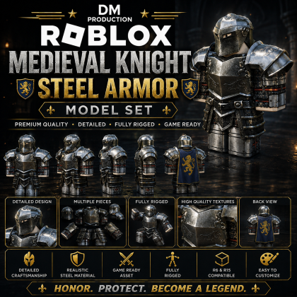 Roblox Medieval Knight Steel Armor Model Set