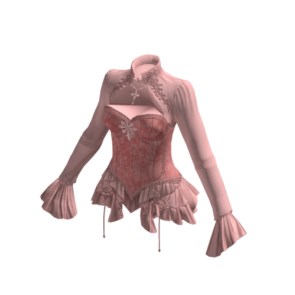 Vintage Corset Blouse w/ Ruffle Cuffs (Red)
