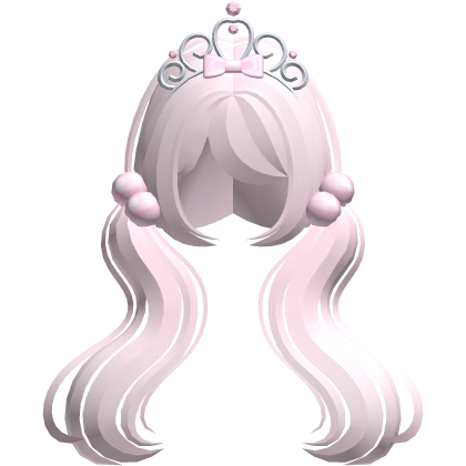 ♡ cute light pink long wavy tiara pigtails Roblox item
