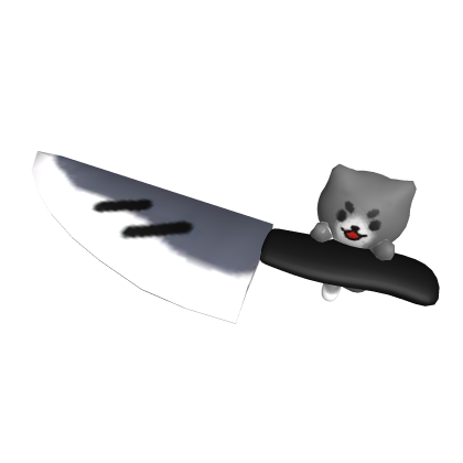 Cute cat holding knife mouth - Grey cat Roblox item