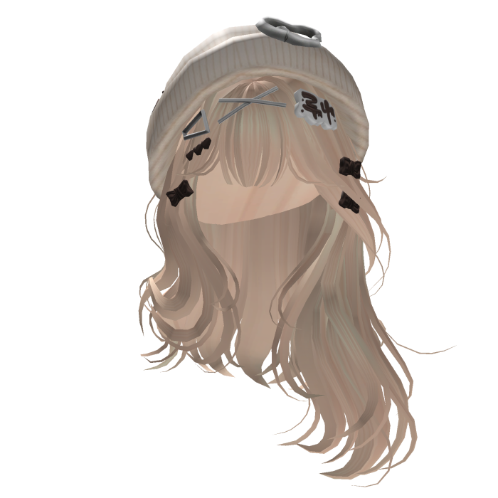 Beige Lush Straight Hair w/ Cute Cat Beanie