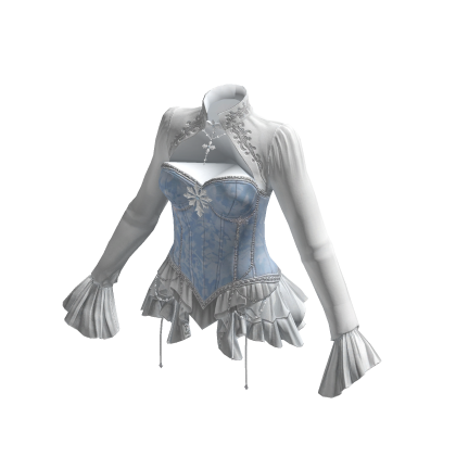 Vintage Corset Blouse w/ Ruffle Cuffs (Blue)