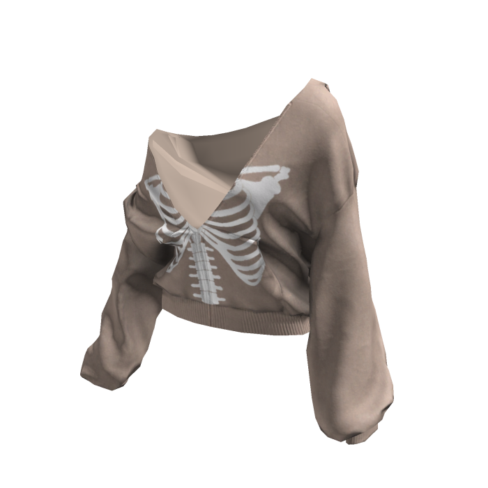 Skeleton Pullover Baggy Hoodie White&Brown