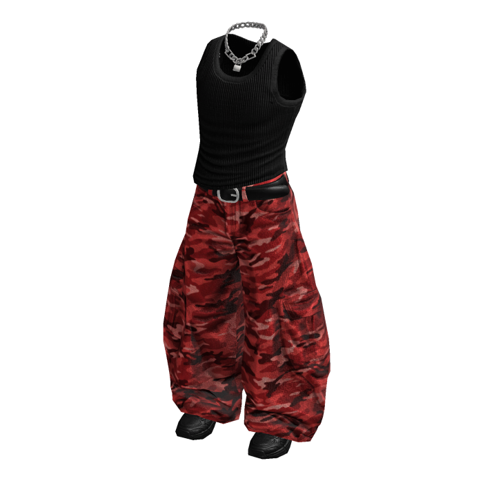 Red Baggy Camo Streetwear Outfit / 01