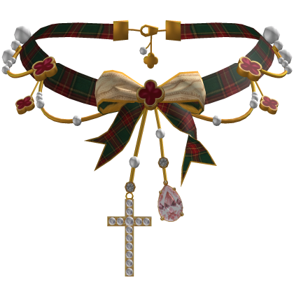 Christmas Coquette Preppy Bow Necklace with Cross