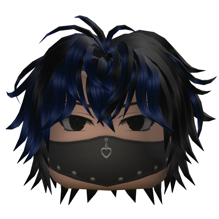 Messy Anime Hair w/ Mask (Black/Blue)