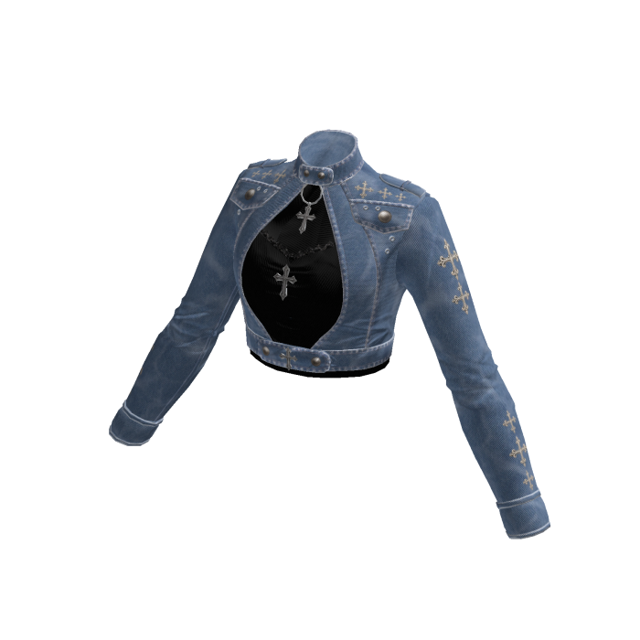 Goth Cutout Crop Jacket w/ Cross (Blue)