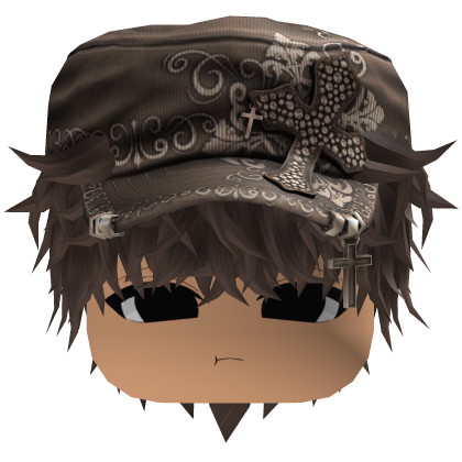 Brown Messy Anime Hair w/ Brown Cadet Cap