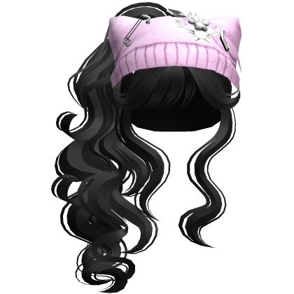 Pink Cat Beanie Y2K Curly Ponytail Hair Black Roblox item